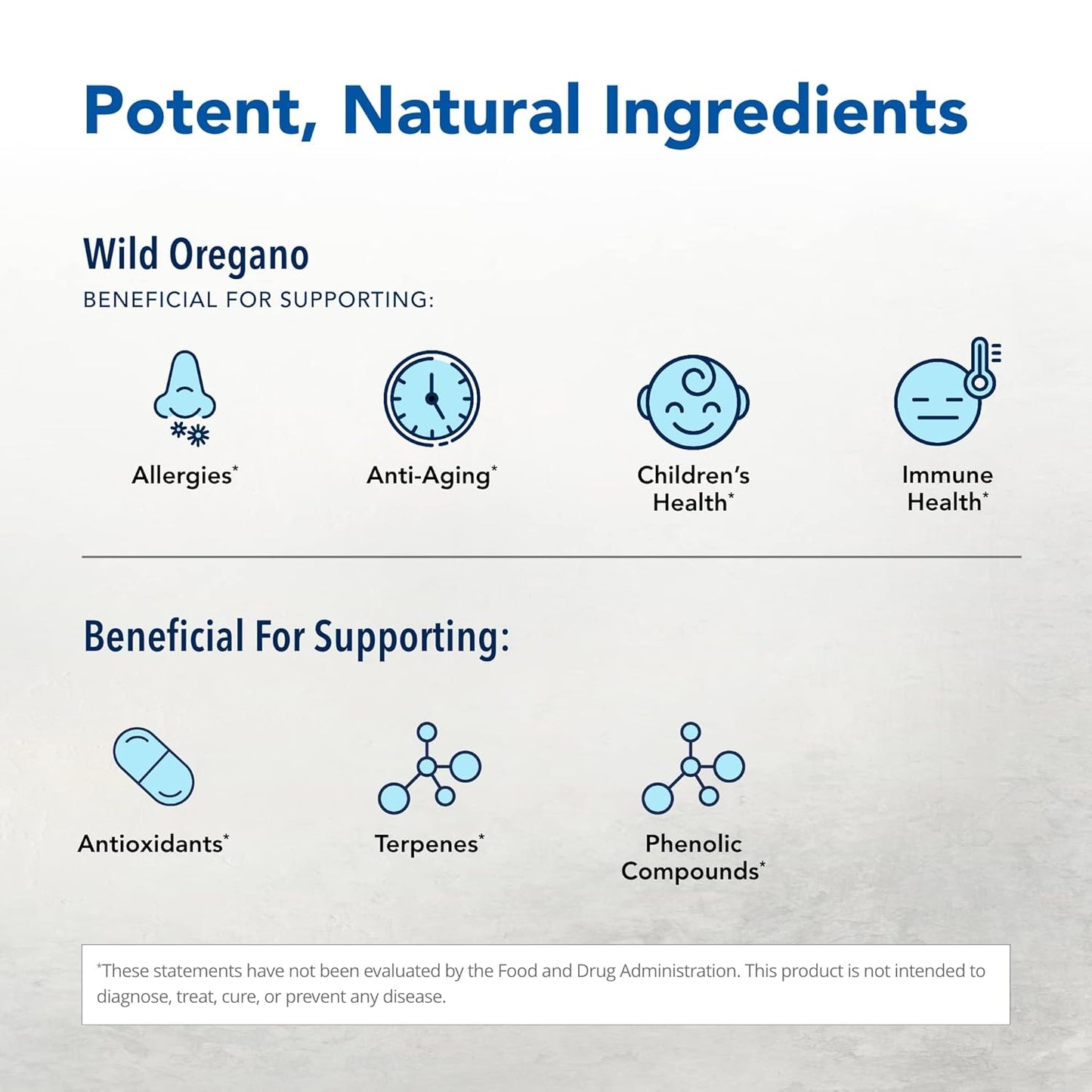 Infographic about wild oregano benefits for health on a light gray background