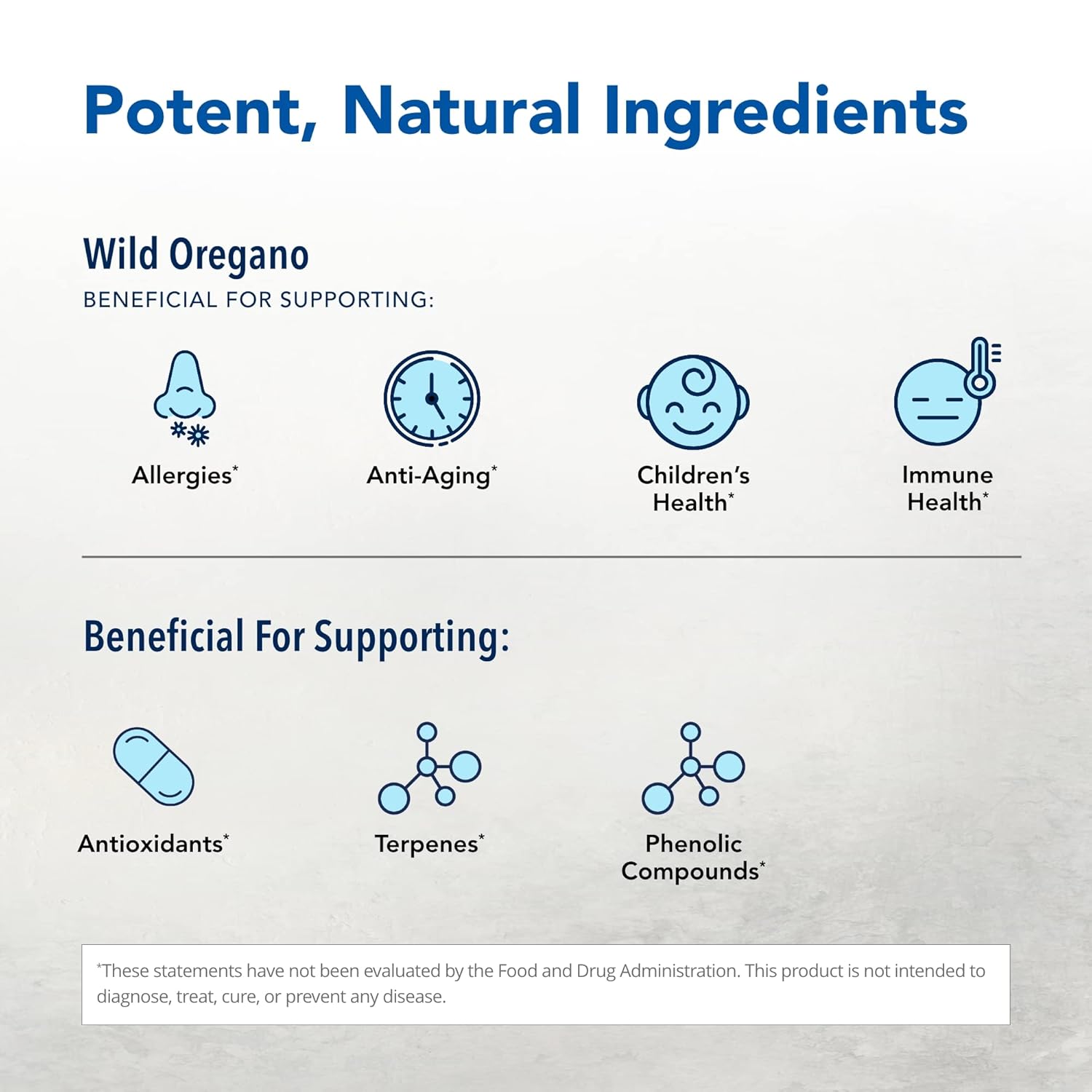 Infographic about wild oregano benefits for health on a light gray background