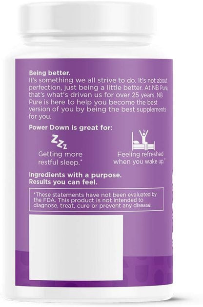 Power Down supplement container with white label on a white background