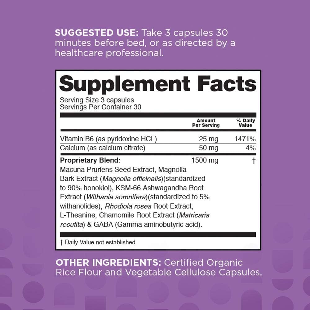 Power Down Supplement label with ingredient list and usage instructions on a purple background