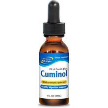 Bottle of Cuminol oil with a dropper on a white background