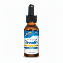 Bottle of Oregulin dietary supplement with a dropper on a white background