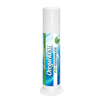 Omega Fresh toothpaste tube on a white background