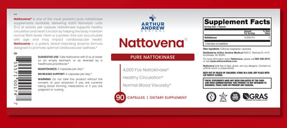 Nattovena supplement label highlighting Best Nattokinase for Circulation and benefits for healthy blood viscosity.