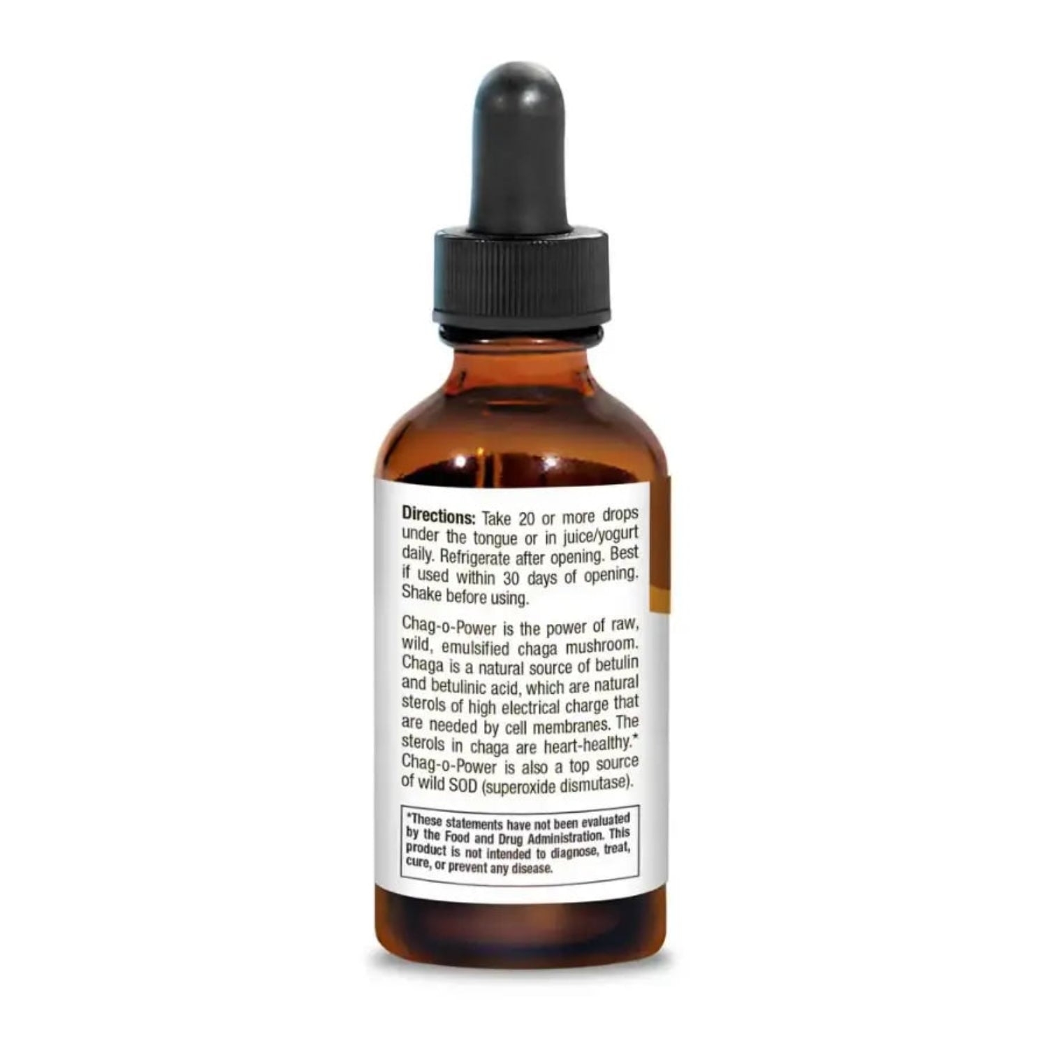 brown glass dropper bottle showing Dirctions on a white background