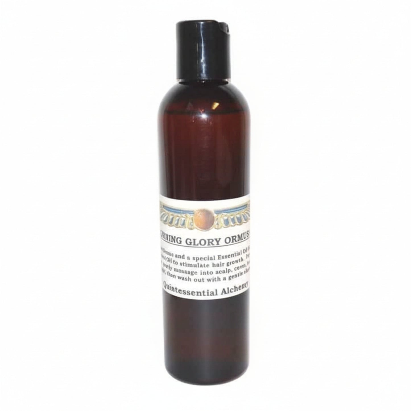 Brown bottle of Crowning Glory ORMUS with white label on a white background