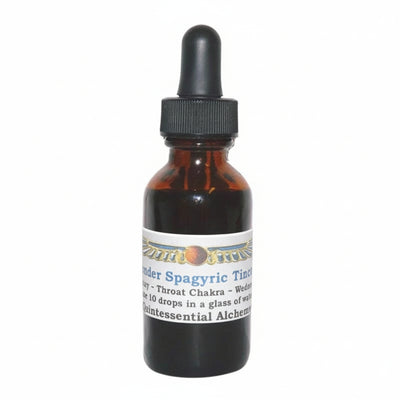 Brown glass dropper bottle with a label 'Lavender Spagyric Tincture' on a white background