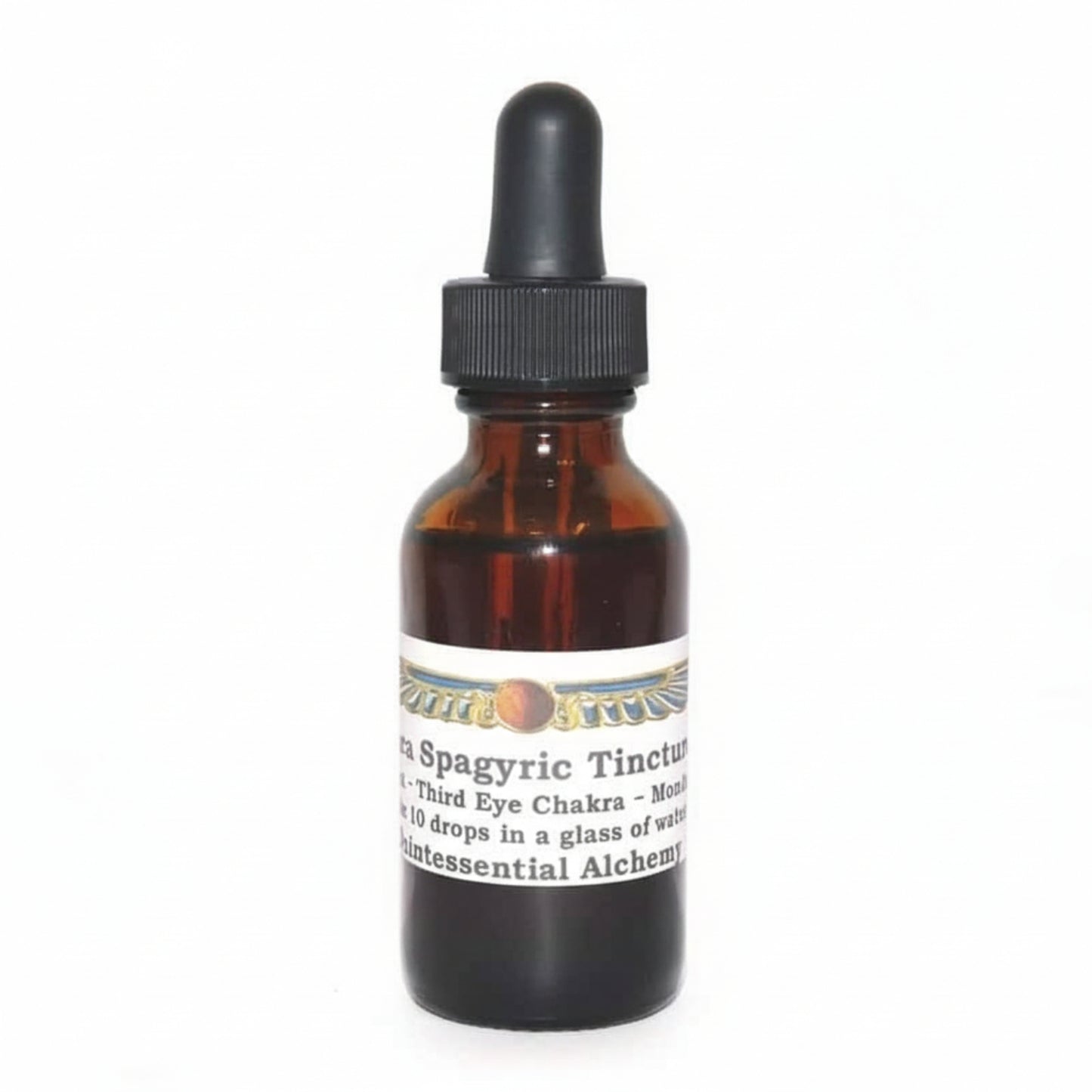 Brown glass dropper bottle of Maca Spagyric Tincture with a label on a white background