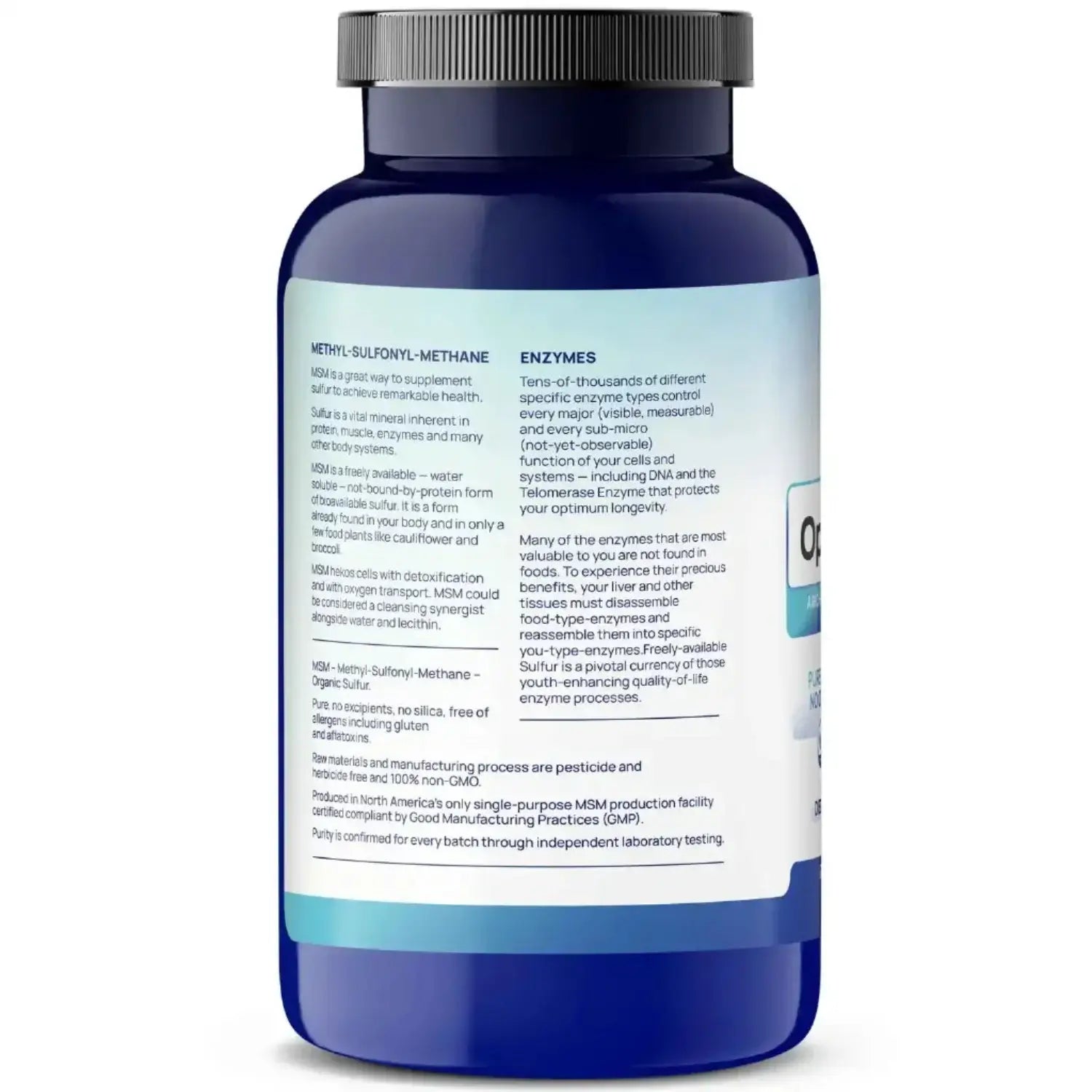 Label of Exsula Minerals Opti-MSM supplement for joint mobility and flexibility with ingredients and usage information.