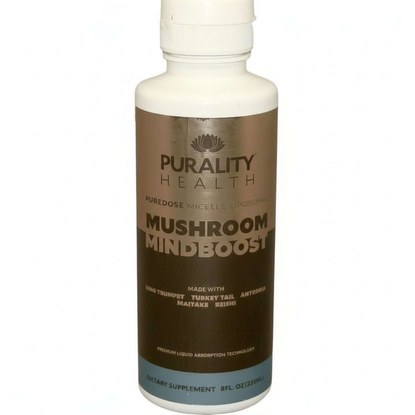 Bottle of Purity Health Mushroom Mindboost supplement on a white background
