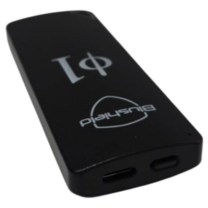 Blushield Phi Φ1 Portable device with logos on a white background