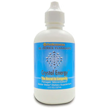 Bottle of 'Crystal Energy' supplement with a blue label on a white background