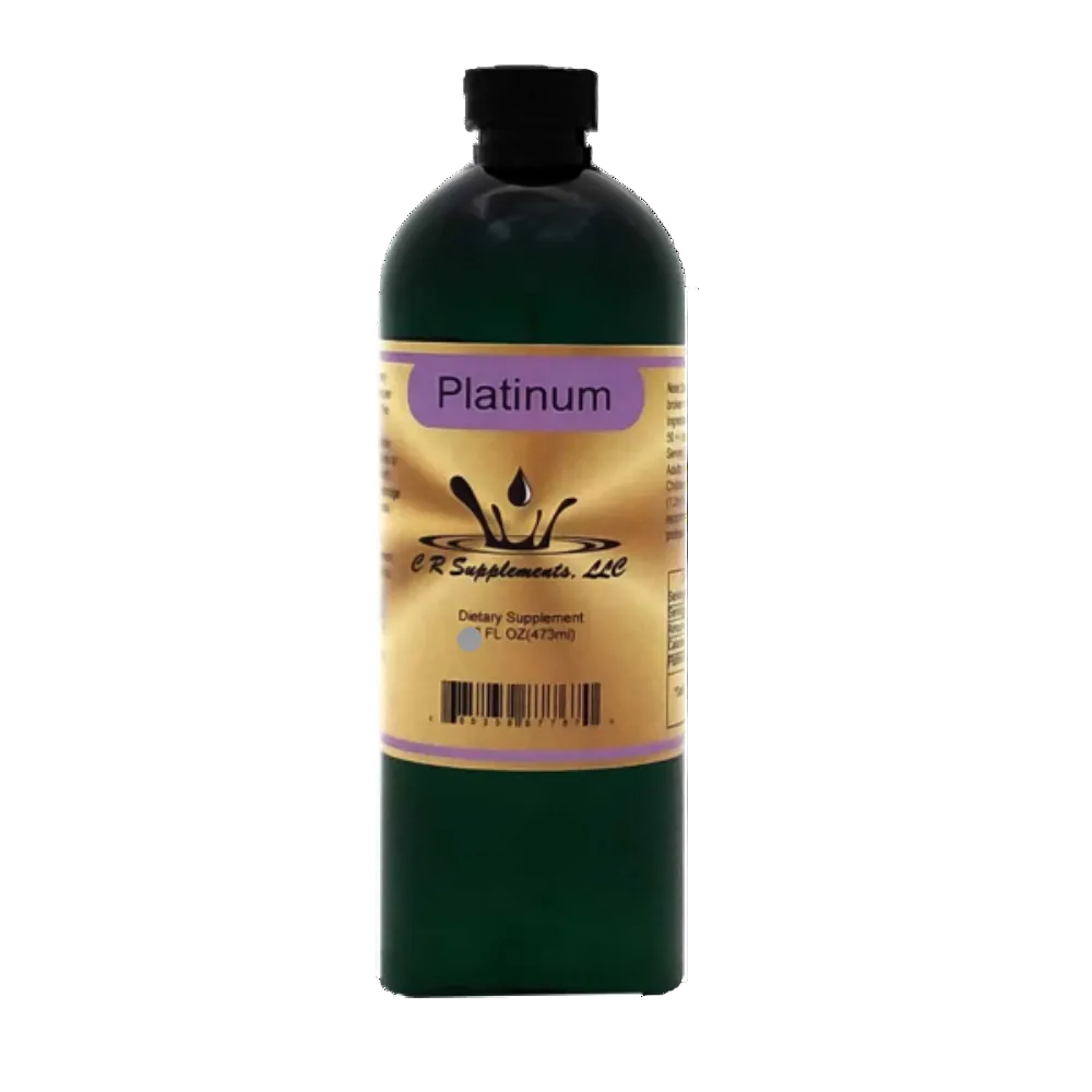 Platinum Ionic Liquid Mineral Supplement by CR Supplements, designed for cellular support and mental focus.