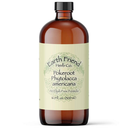 Bottle of Earth Friend Herb Co. Pokeroot Phytolacca americana tincture on a white background
