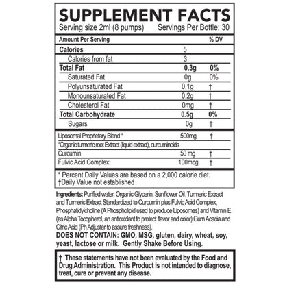 Turmeric Supplement facts label with nutritional information and ingredients on a white background