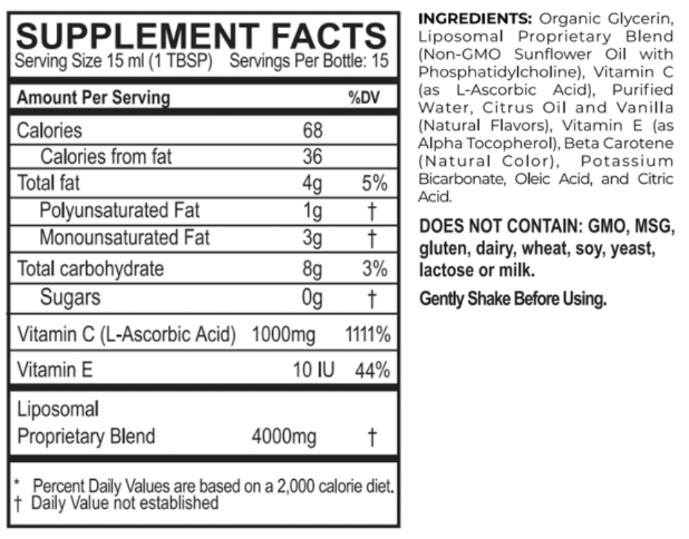 Supplement label with nutritional information and ingredients on a white background
