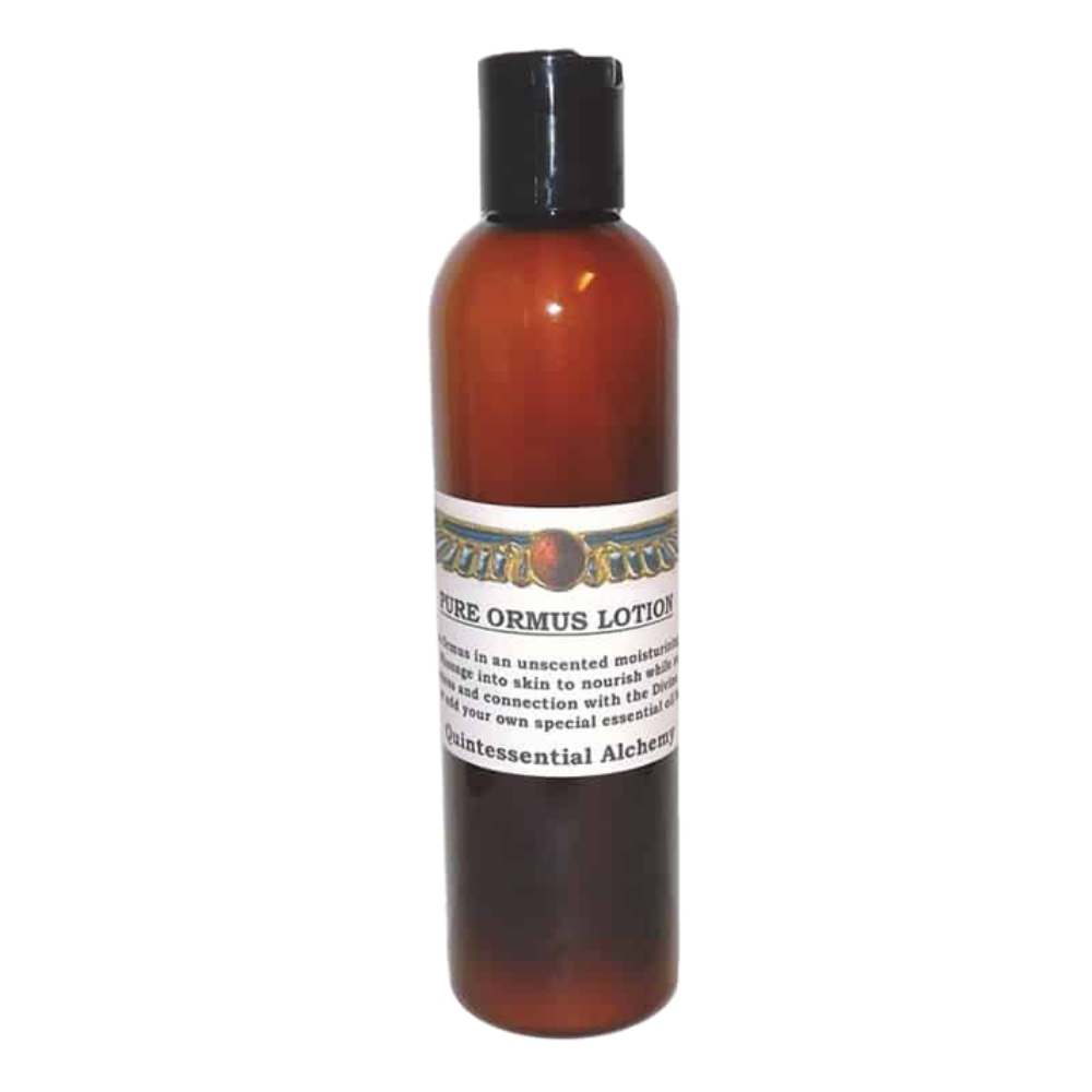 Amber bottle of 'Pure Ormus Lotion' with a label on a white background