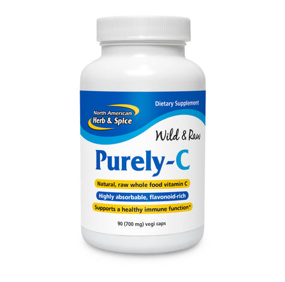 Whole Food Vitamin C Supplement by North American Herb & Spice, Purely-C bottle, 90 vegi caps, dietary supplement.