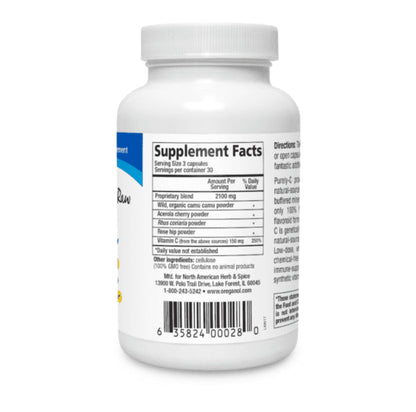 Supplement Facts label for Purely-C, a Whole Food Vitamin C Supplement from North American Herb & Spice.