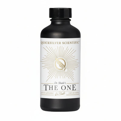 Bottle of Quicksilver Scientific's 'The One' supplement on a white background