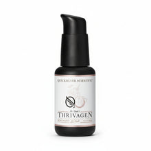 Thrivagen skincare serum bottle with black cap on a white background