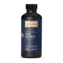 Black bottle of Quicksilver Scientific Keto Before 6 supplement on a white background