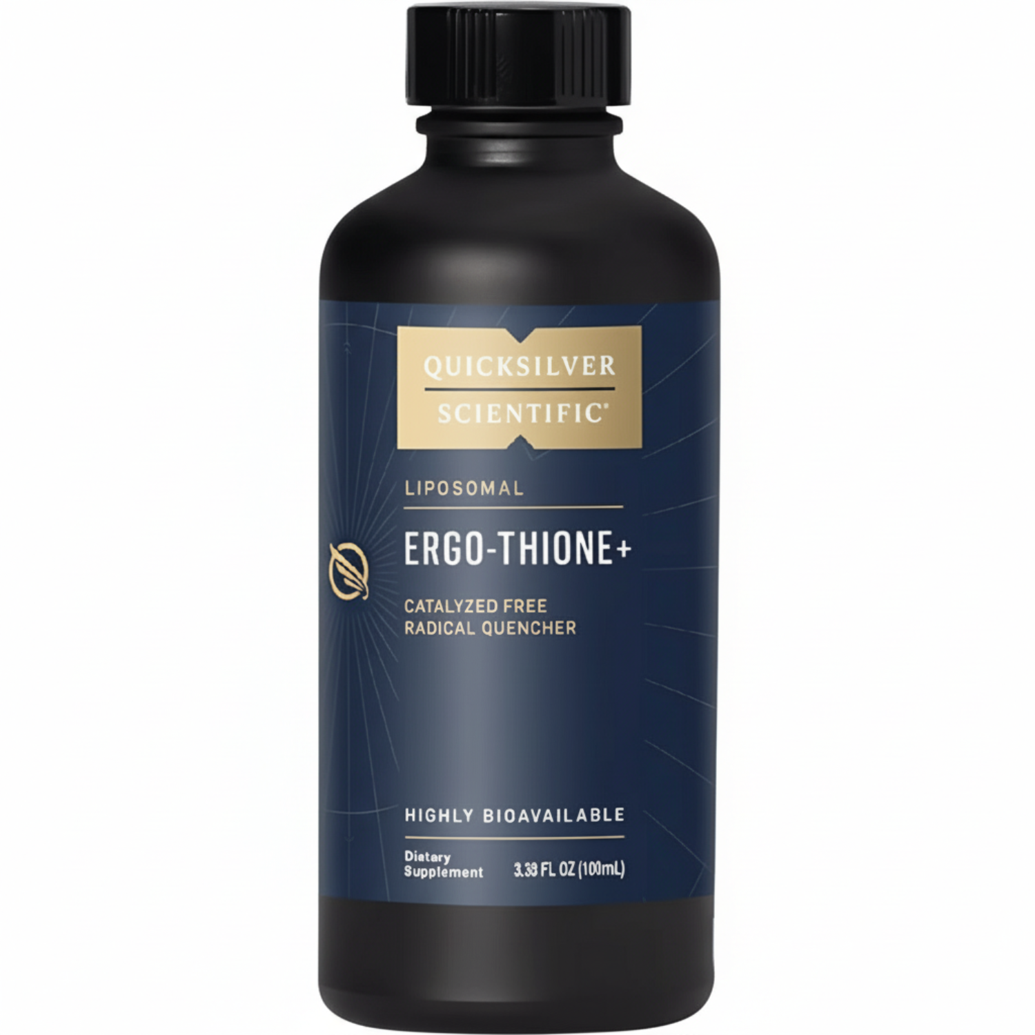 Bottle of Quicksilver Scientific Ergo-Thione+ supplement on a white background