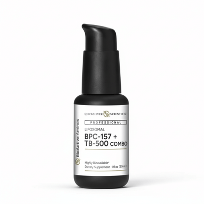 BPC-157 + TB-500 Combo bottle for systemic tissue regeneration drops, highly bioavailable dietary supplement.