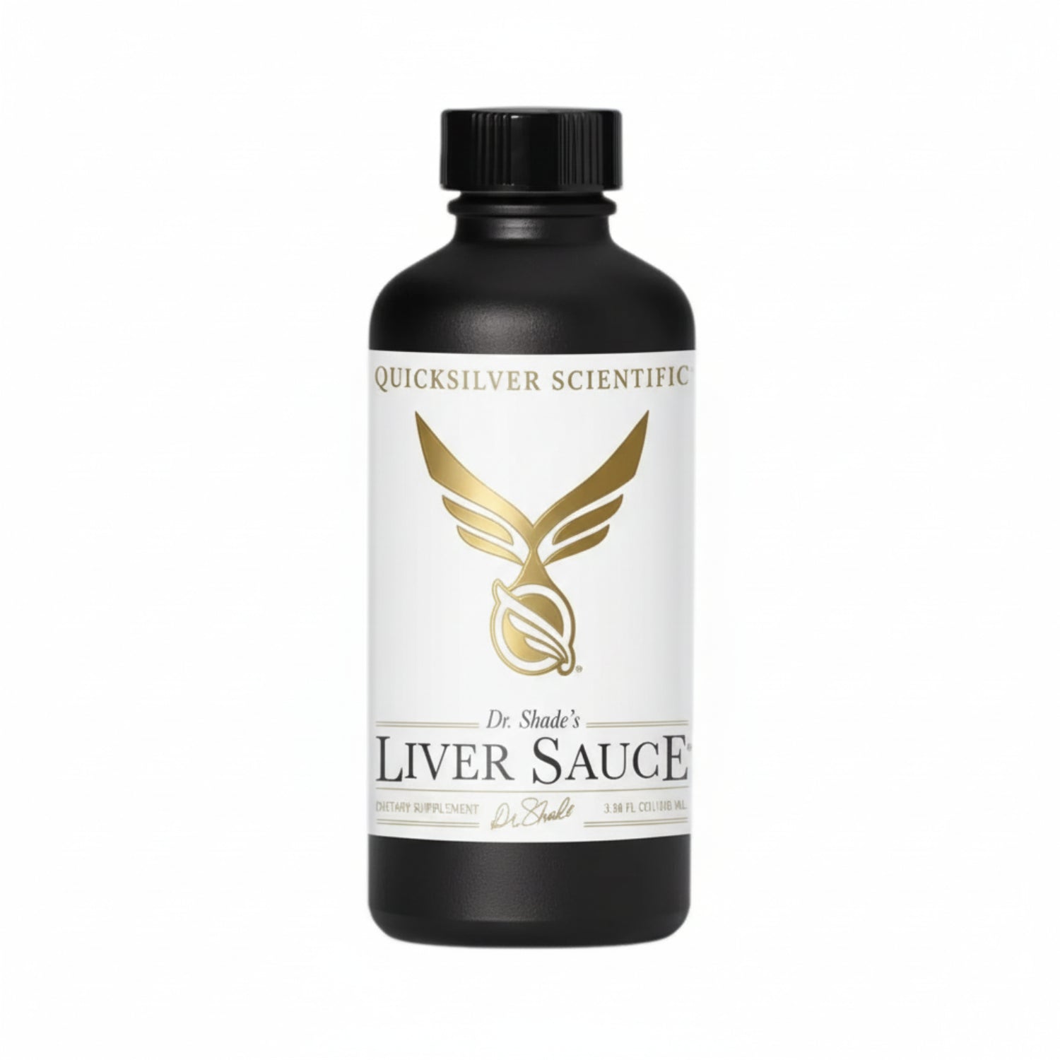 Bottle of Quicksilver Scientific Dr. Shade's Liver Sauce on a white background