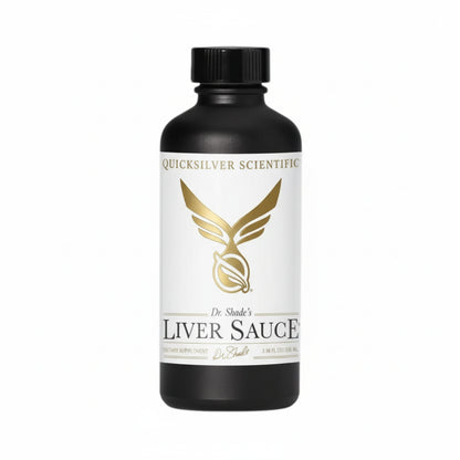 Bottle of Quicksilver Scientific Dr. Shade's Liver Sauce on a white background