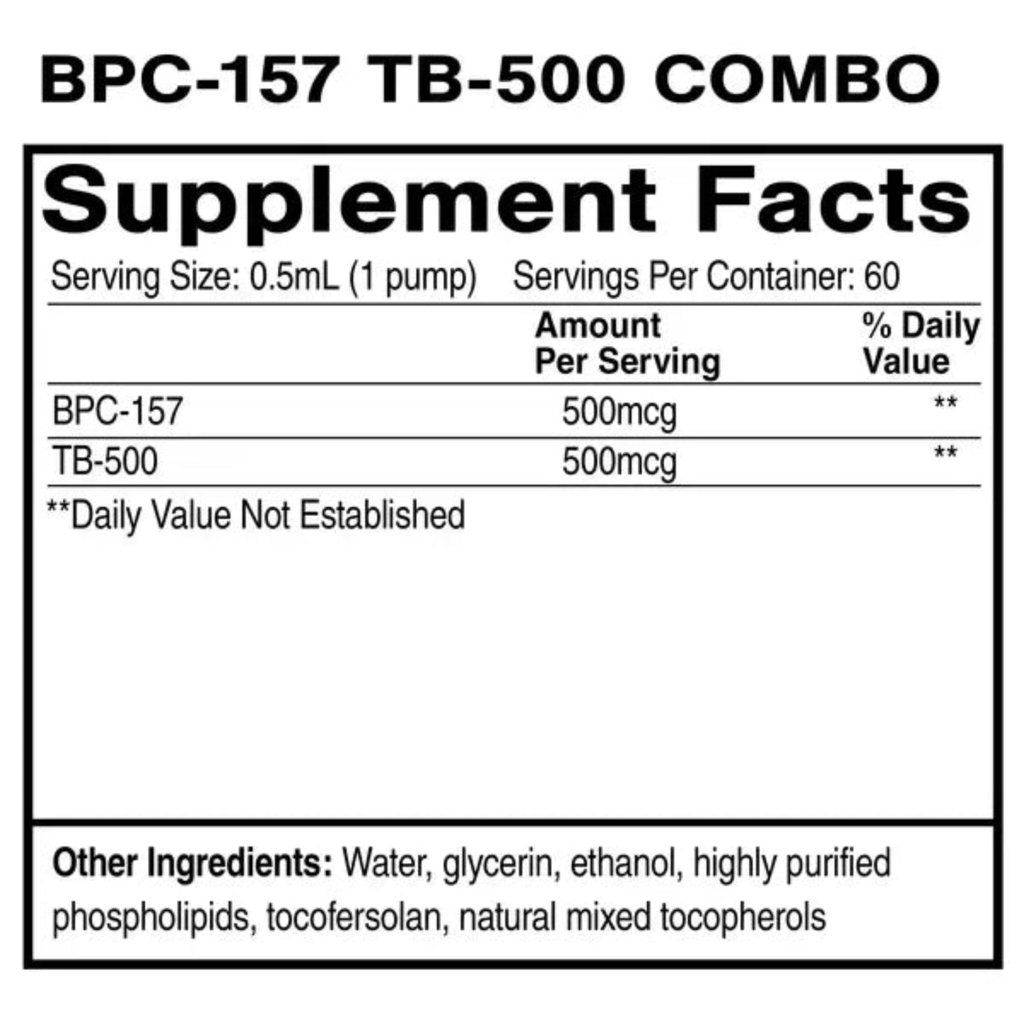 BPC-157 TB-500 Combo Supplement Facts and Other Ingredients