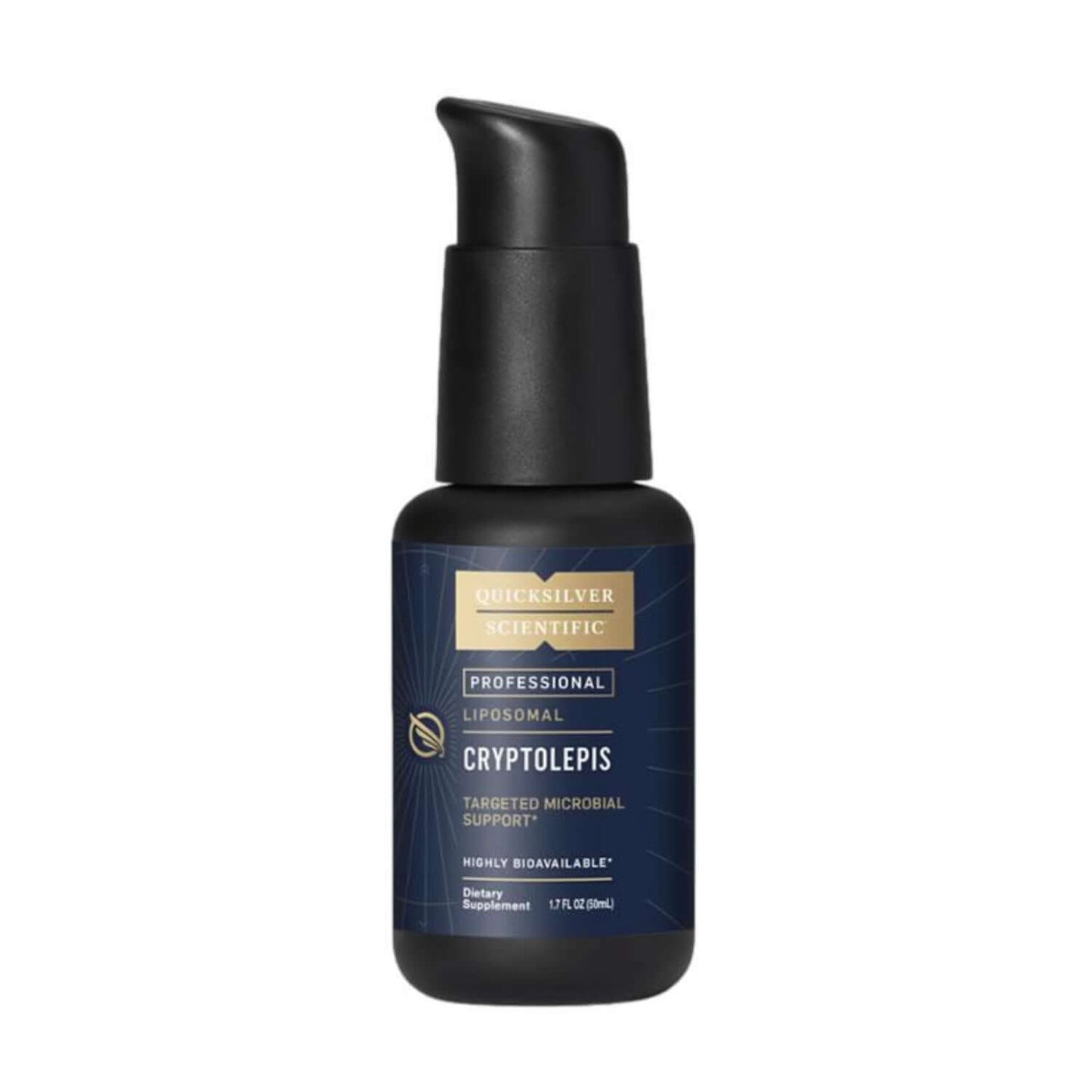 Nanoemulsified Cryptolepis professional liposomal formula for targeted microbial support in a 1.7 oz bottle.