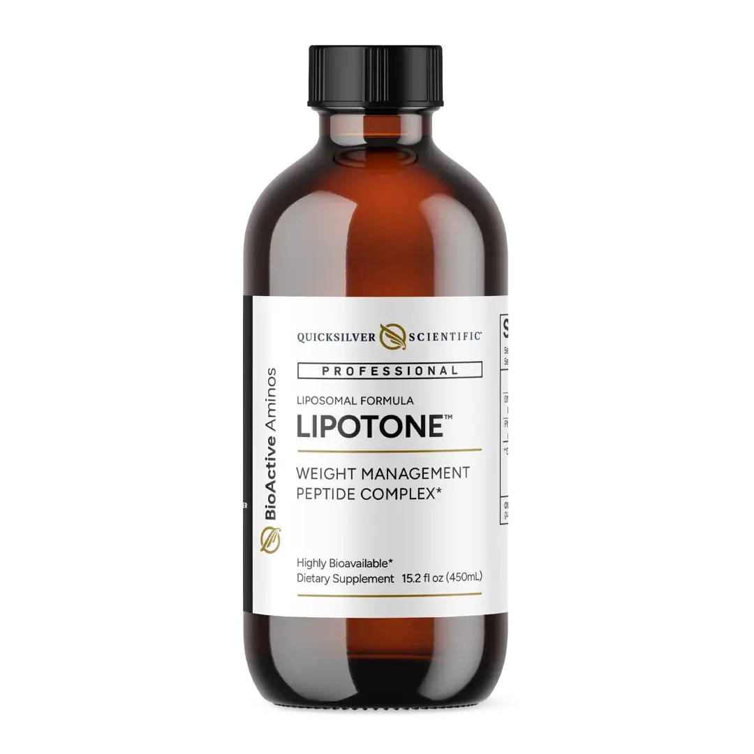 LipoTone liposomal formula for appetite support and sustainable weight support in a brown glass bottle.