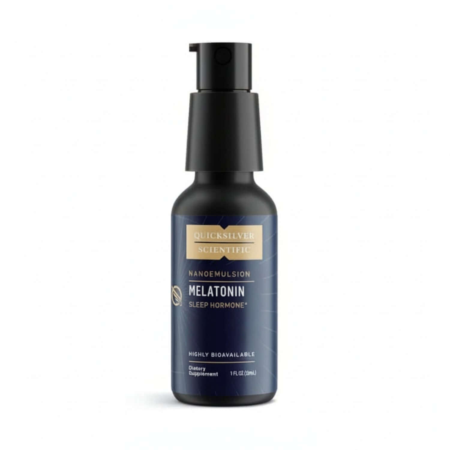 Quicksilver Scientific Nanoemulsified Melatonin Liquid bottle for promoting restorative sleep.