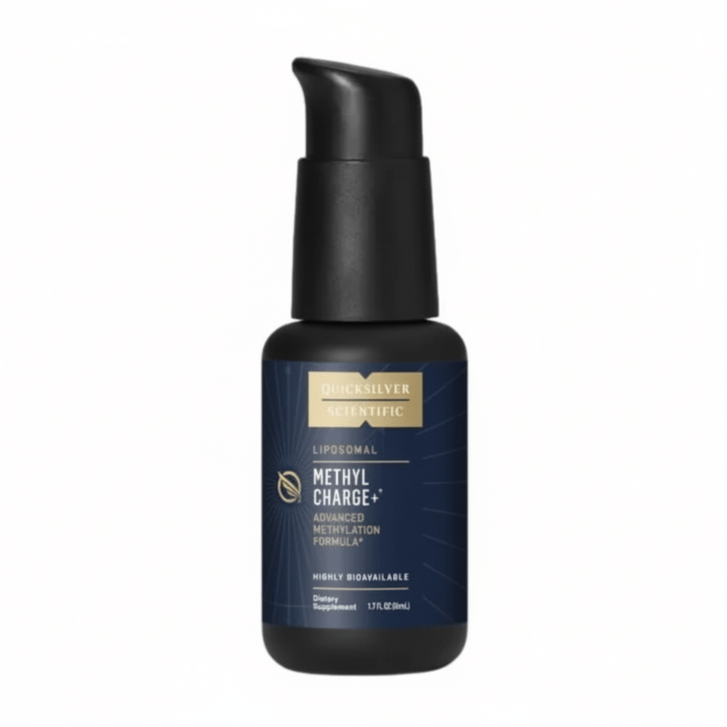 Bottle of Quicksilver Scientific Methyl Charge+ for Nanoemulsified Methylation Support.