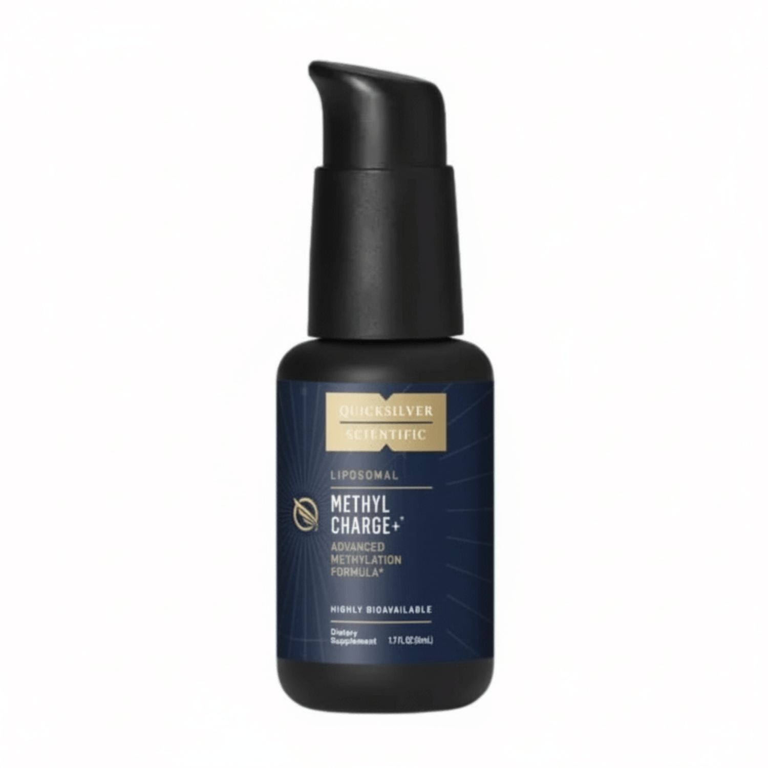 Bottle of Quicksilver Scientific Methyl Charge+ for Nanoemulsified Methylation Support.