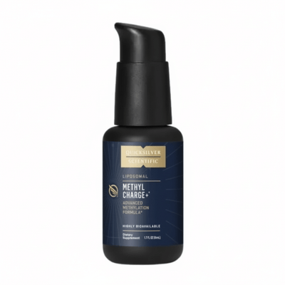 Bottle of Quicksilver Scientific Methyl Charge+ for Nanoemulsified Methylation Support.