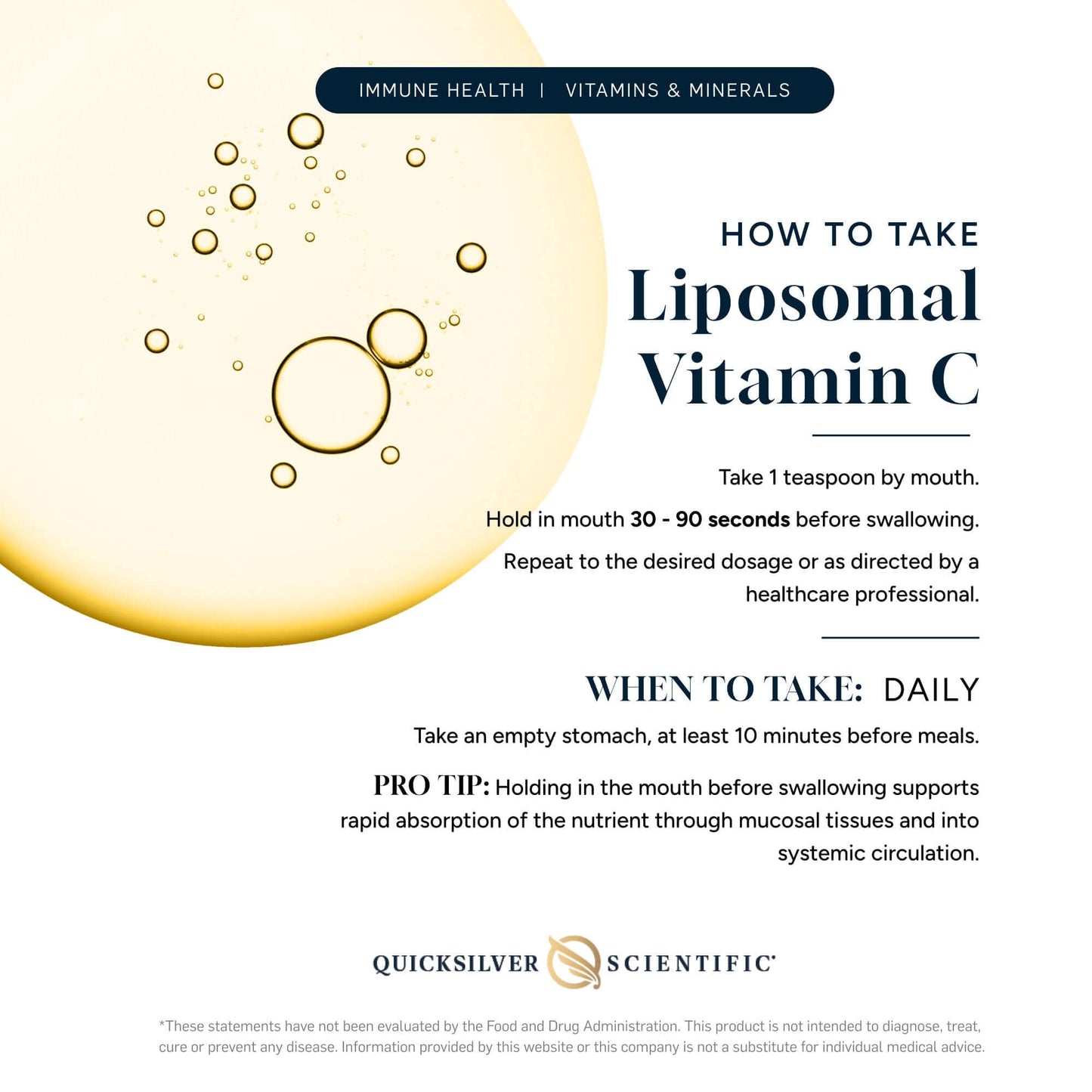 Instructions on how to take Nanoemulsified Vitamin C Liquid for optimal absorption and immune health.