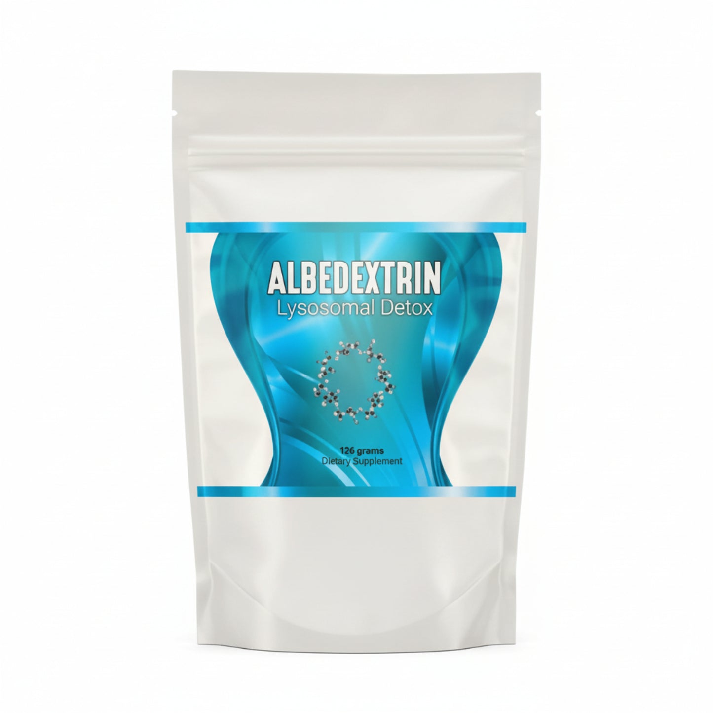 white and blue package of RemedyLink Albedextrin Lysosomal Detox 126g dietary supplement on white background