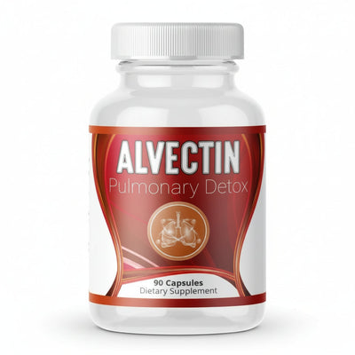 white container with orange/brown label, Alvectin Pulmonary Detox with picture of lungs, 90 capsules, Dietary Supplement