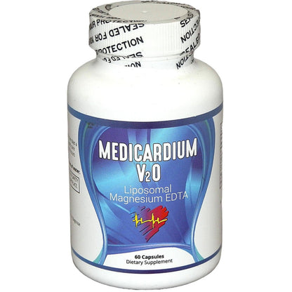Supplement bottle labeled 'Medicardium V20' on a white background