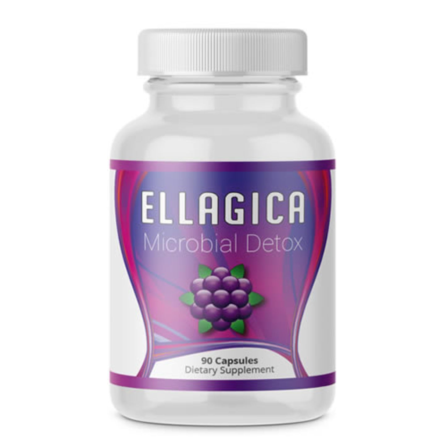 Supplement bottle labeled 'Ellagica Microbial Detox' on a white background