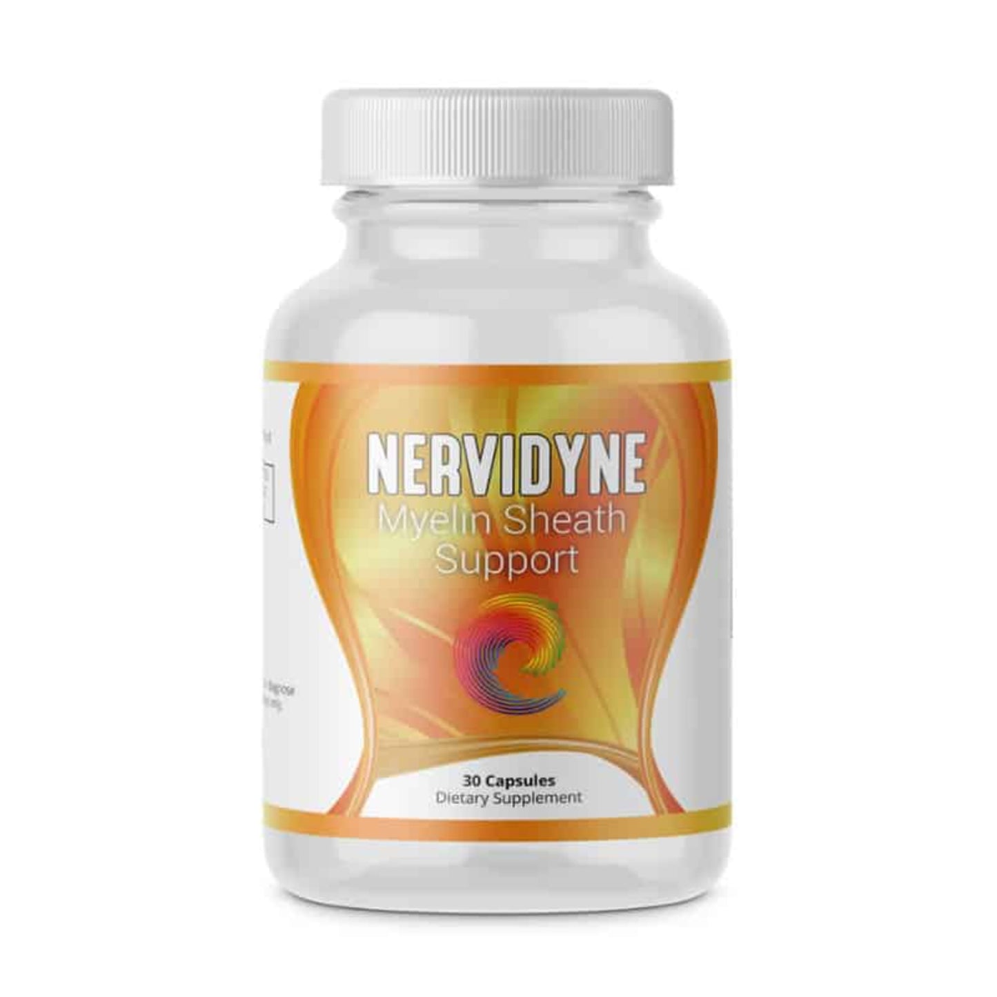 Supplement bottle labeled 'Nervidyne Myelin Sheath Support' on a white background