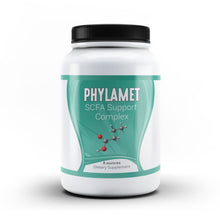 Supplement container labeled 'Phylamet SCFA Support Complex' on a white background