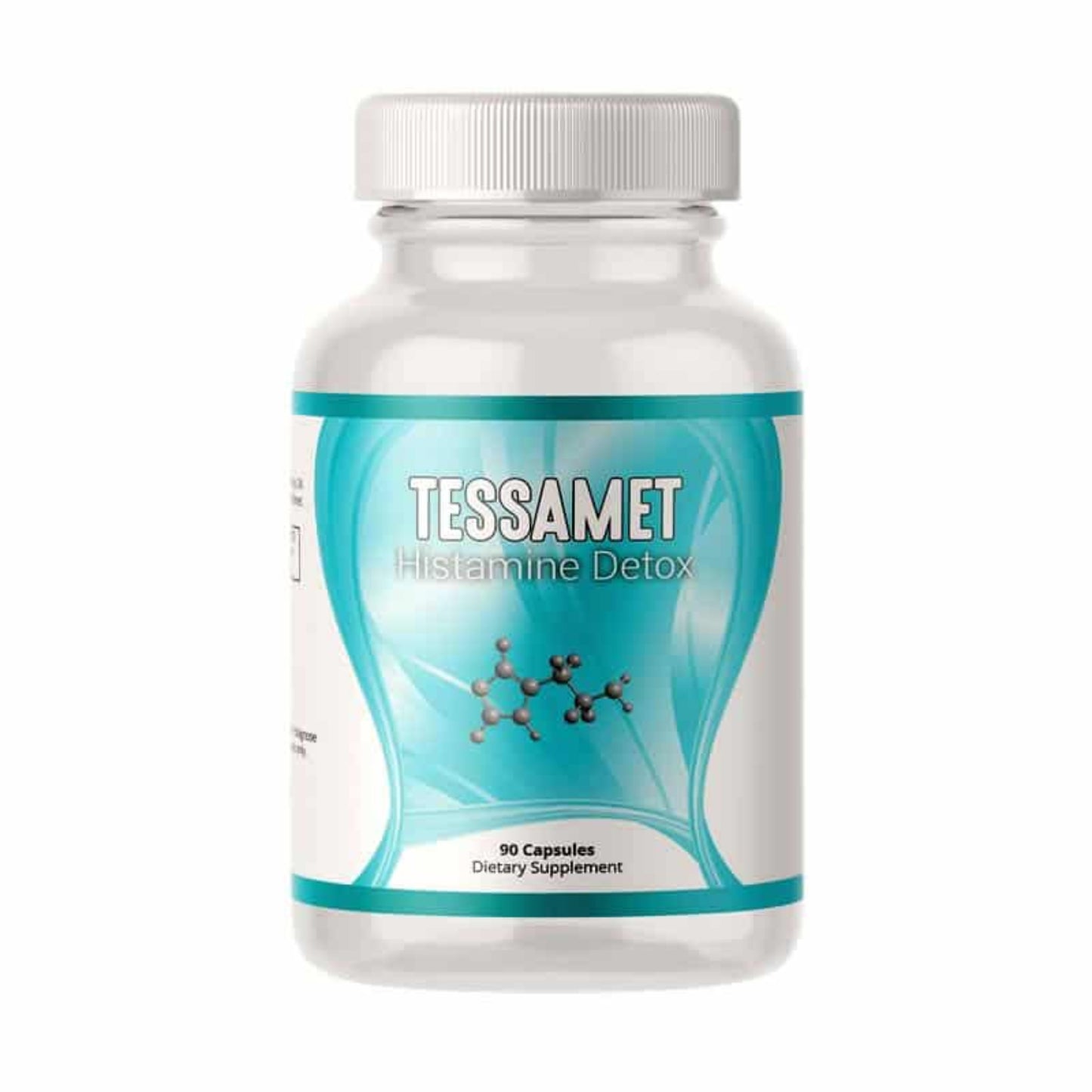 Supplement bottle labeled 'Tessamet Histamine Detox' on a white background