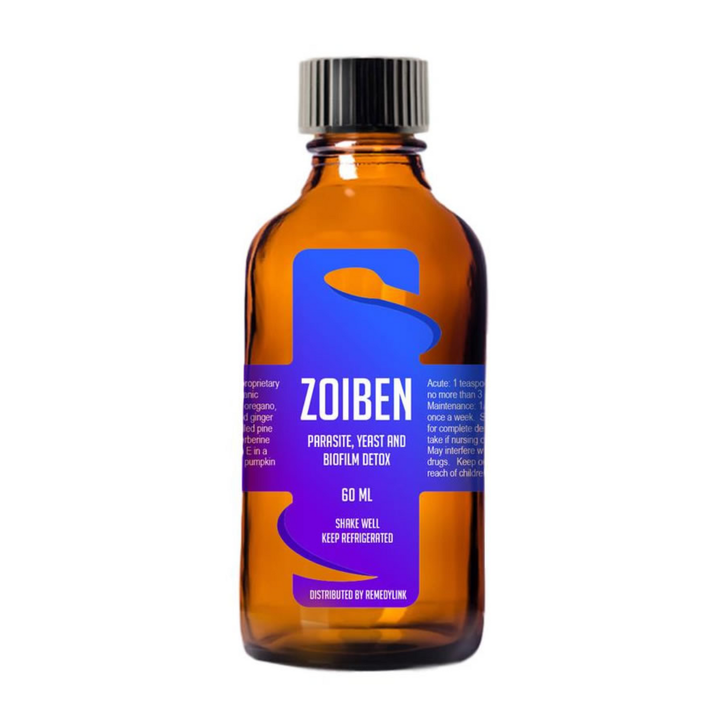 Brown bottle with purple label featuring 'Zoiben' on a white background