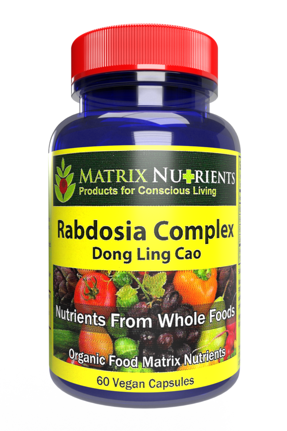 Bottle of Matrix Nutrients Rabdosia Complex 60 vegan capsules on a white background