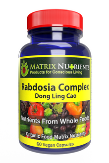 Bottle of Matrix Nutrients Rabdosia Complex 60 vegan capsules on a white background