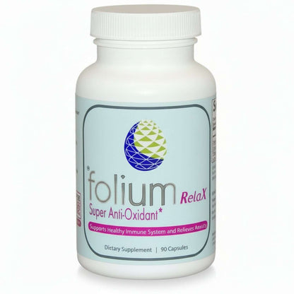 RelaX Super Antioxidant for Stress and Cellular Health capsules.