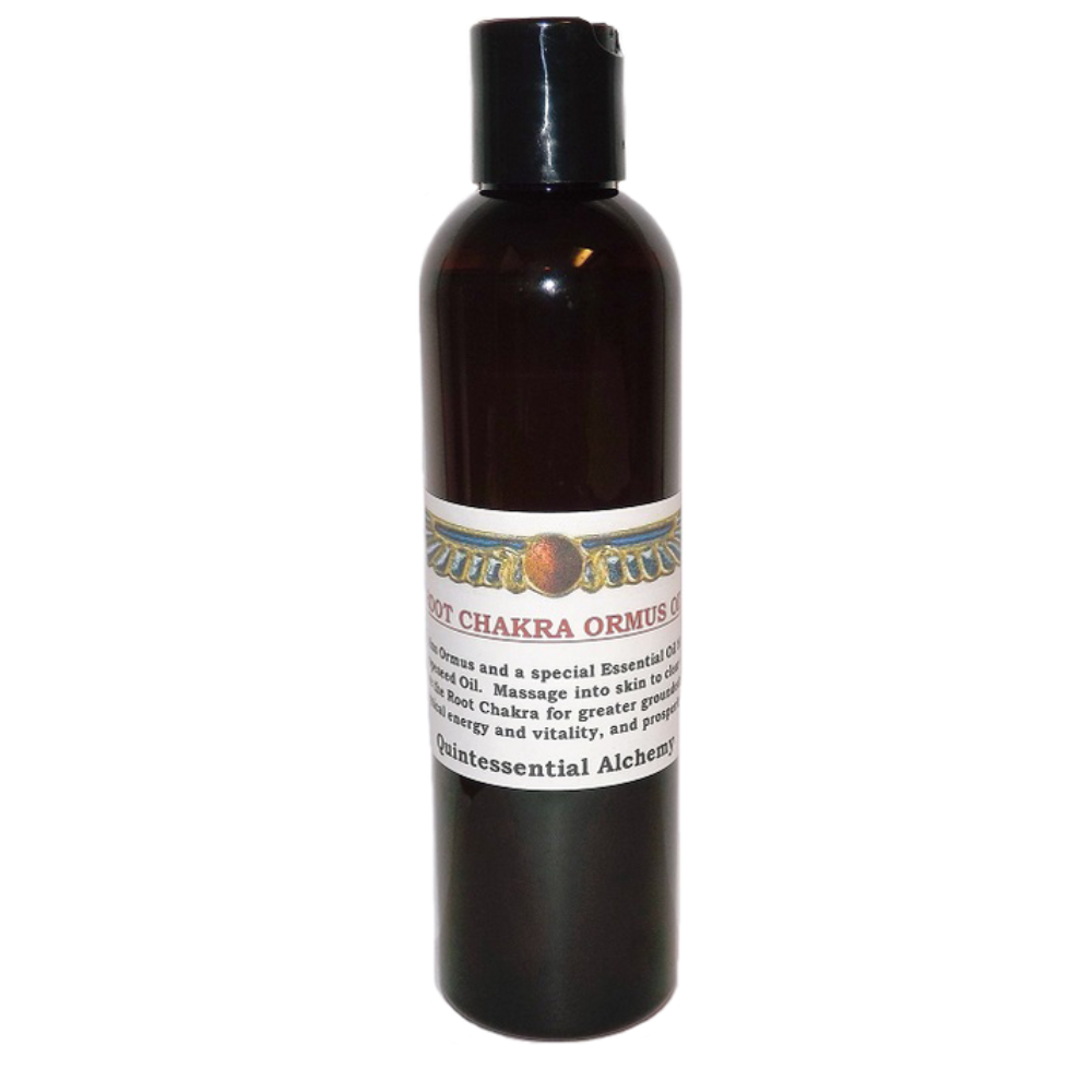 Root Chakra ORMUS Oil 60ml bottle with a label on a white background